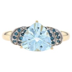 Yellow Gold Aquamarine & Fancy Blue Diamond Ring - 10k Trillion 2.52ctw Treated