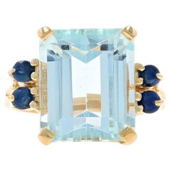 Yellow Gold Aquamarine 
Sapphire Ring - 14k Emerald Cut 5.87ctw