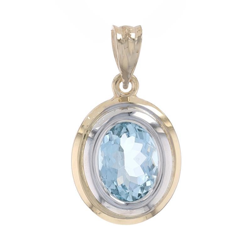 Yellow Gold Aquamarine Solitaire Pendant - 14k Oval 1.75ct In Excellent Condition For Sale In Greensboro, NC