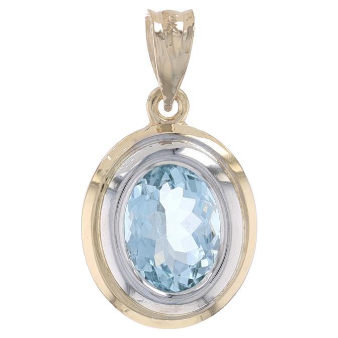 Yellow Gold Aquamarine Solitaire Pendant - 14k Oval 1.75ct