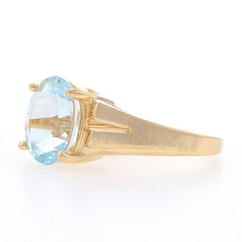 Oval Cut Yellow Gold Aquamarine Solitaire Ring - 10k Oval 2.25ct For Sale