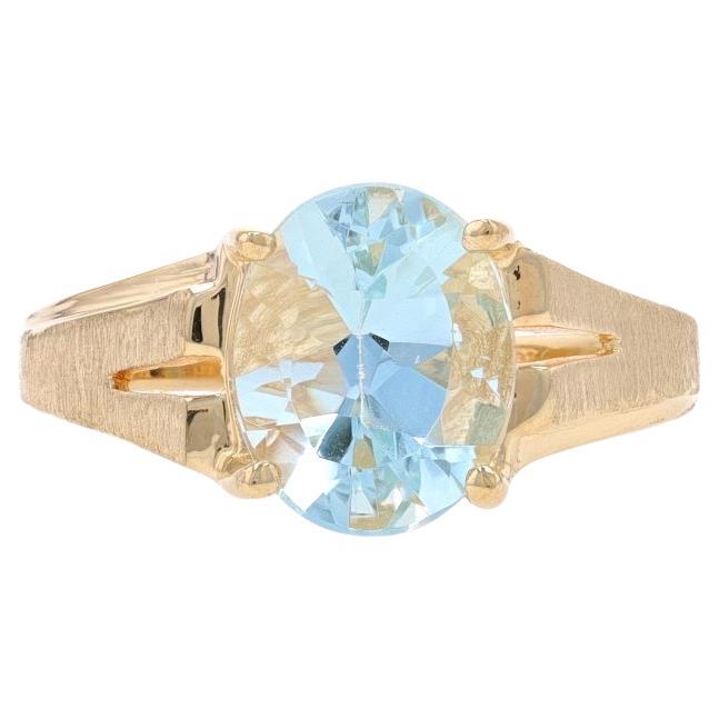 Yellow Gold Aquamarine Solitaire Ring - 10k Oval 2.25ct For Sale