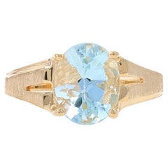 Yellow Gold Aquamarine Solitaire Ring - 10k Oval 2.25ct