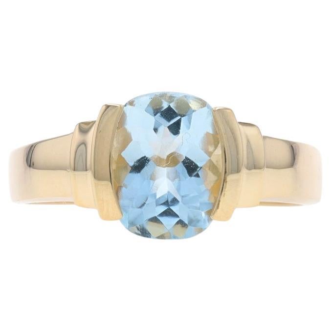 Anillo Solitario Aguamarina Oro Amarillo - 14k Buff Top Cushion 2.68ct en venta