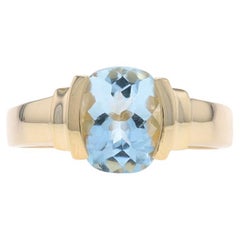 Bague solitaire aigue-marine en or jaune - 14k Buff Top Cushion 2.68ct