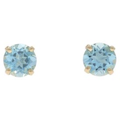 Yellow Gold Aquamarine Stud Earrings - 14k Round .90ctw Pierced