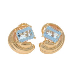 Yellow Gold Aquamarine Swirl Large Stud Earrings - 14k Emerald 4.00ctw Pierced