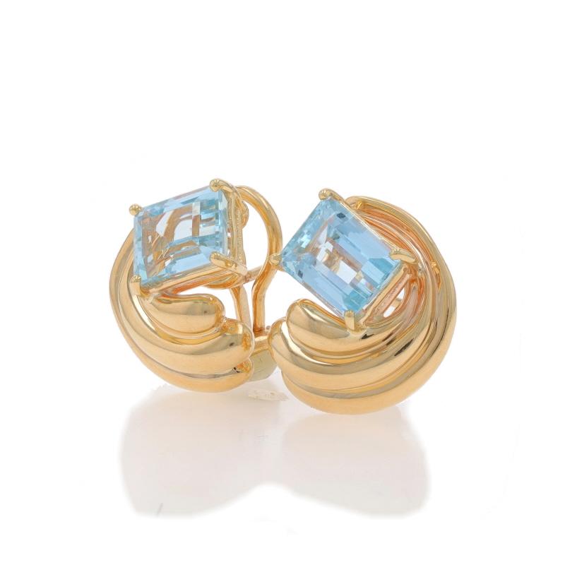 Taille émeraude Boucles d'oreilles larges en or jaune aigue-marine - 14k Emerald 4.00ctw Pierced en vente