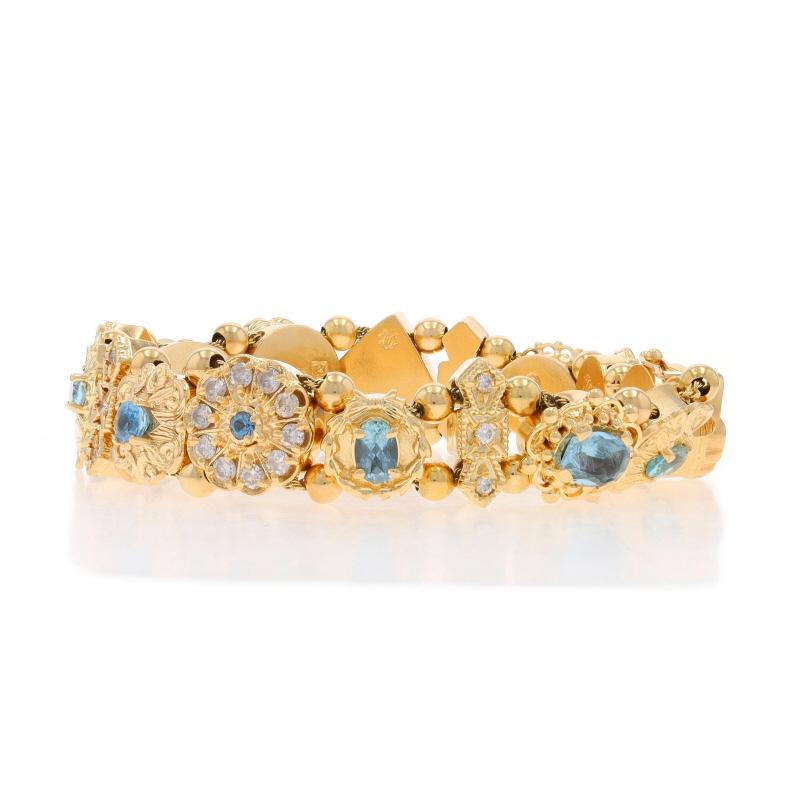 Taille ovale Bracelet à breloques en or jaune aigue-marine topaze diamant 7 1/2