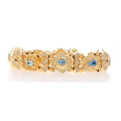 Yellow Gold Aquamarine Topaz Diamond Slide Charm Bracelet 7 1/2" - 14k 7.68ctw