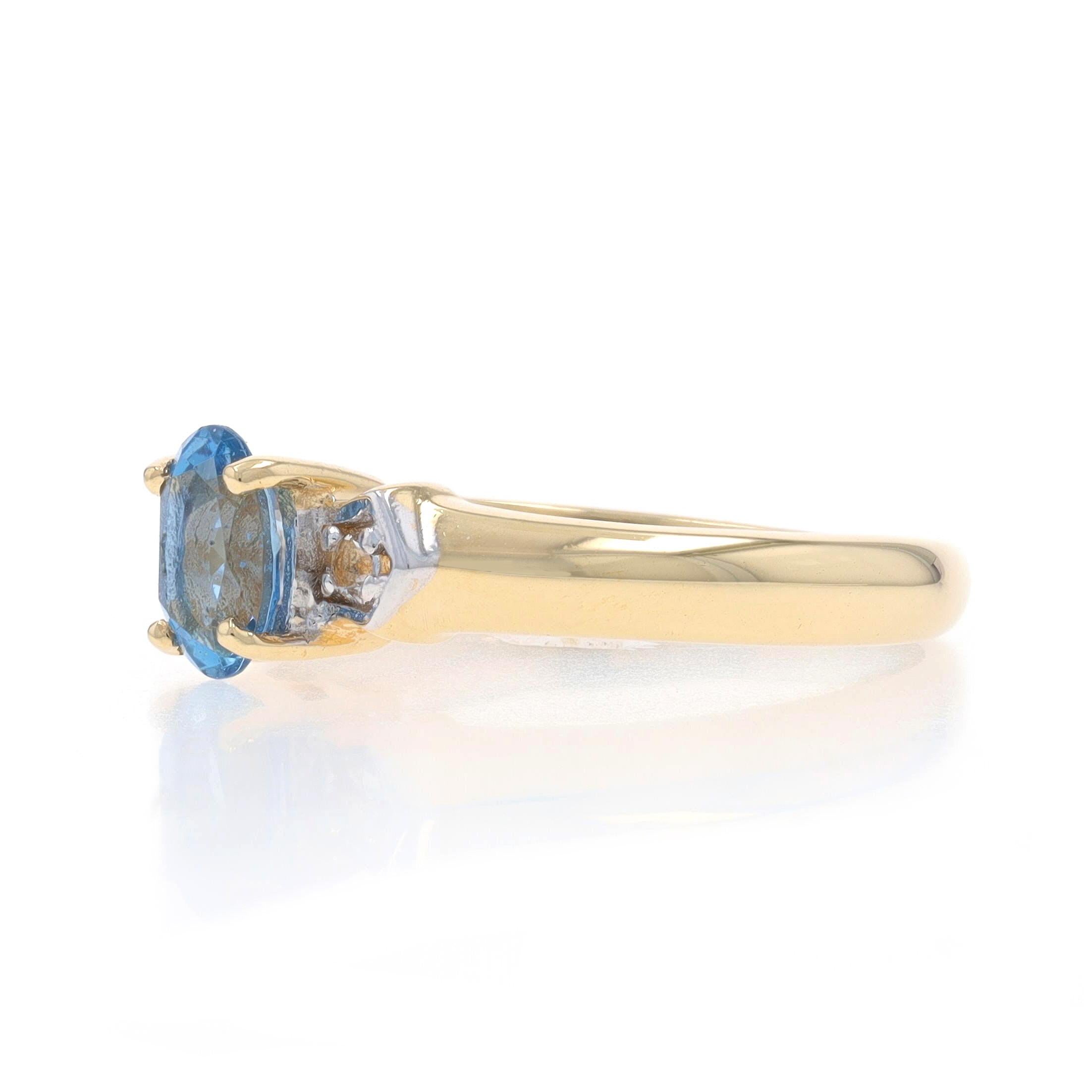 Bague en or jaune aigue-marine et topaze blanche - 14k ovale .46ctw Knife-Edge Excellent état - En vente à Greensboro, NC