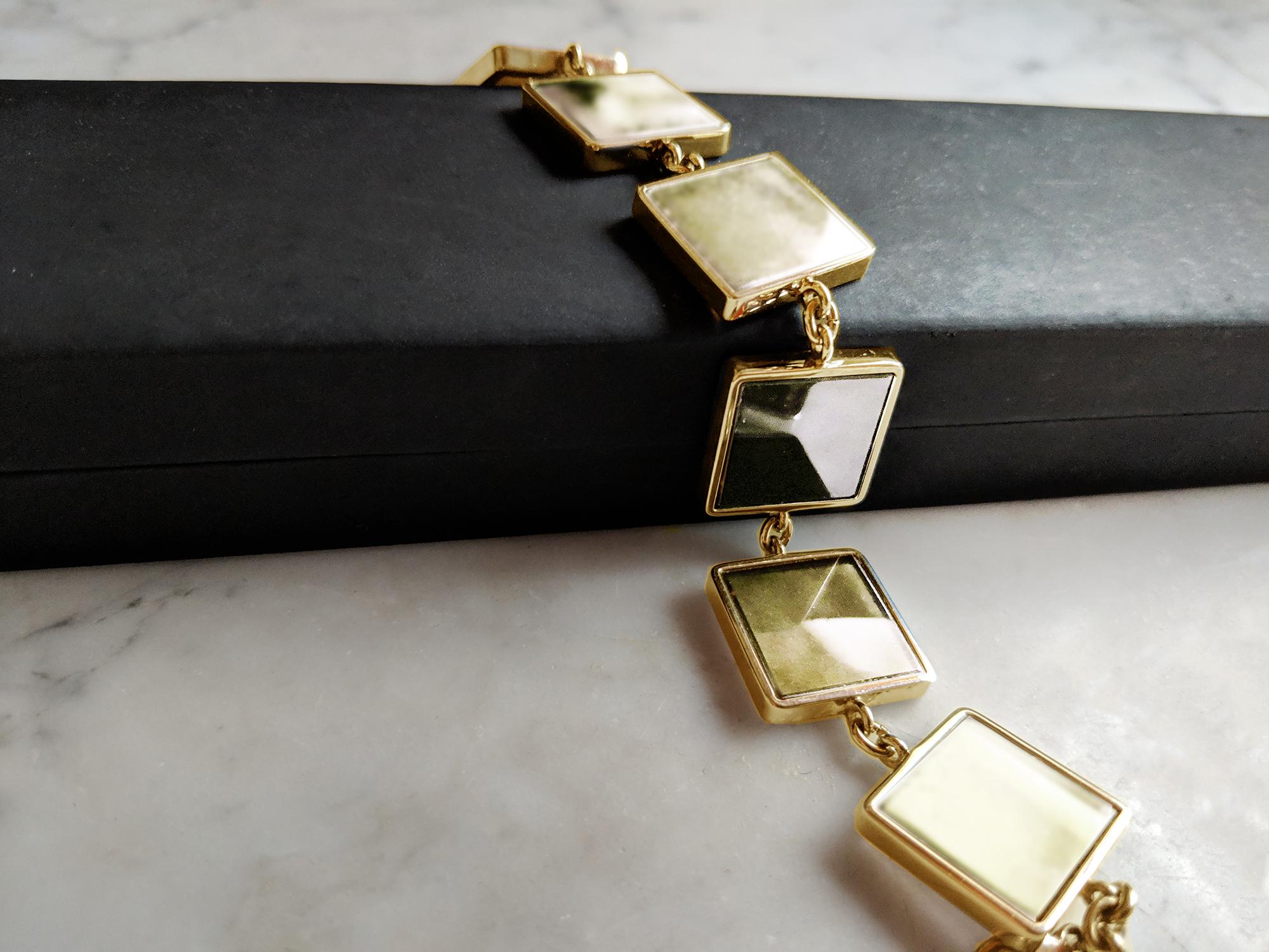 Women's or Men's Yellow Gold Art Deco Style Bracelet with Big Lemon Quartzes Featured in Vogue For Sale
