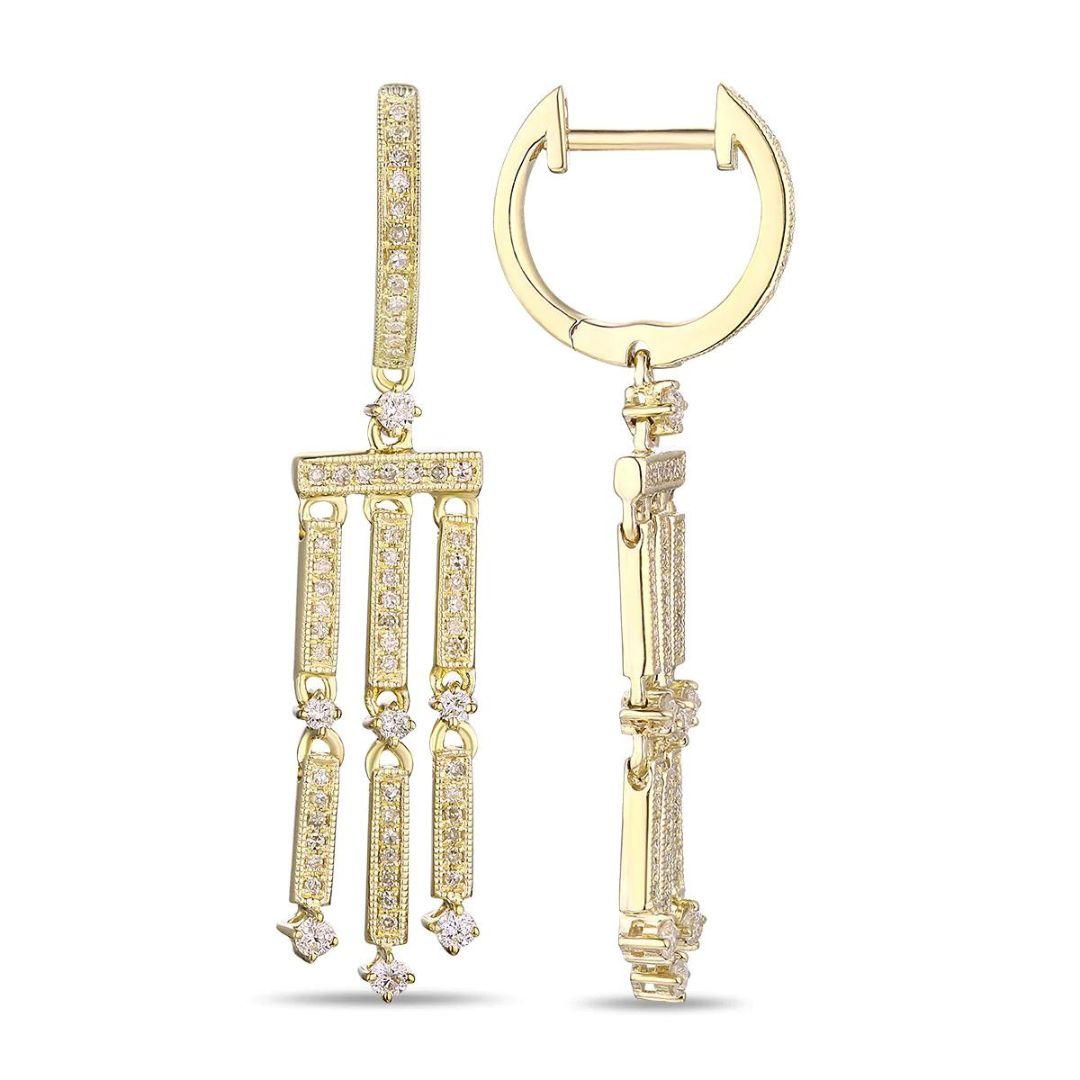 Round Cut Yellow Gold Art Deco Diamond Cocktail Earrings For Sale