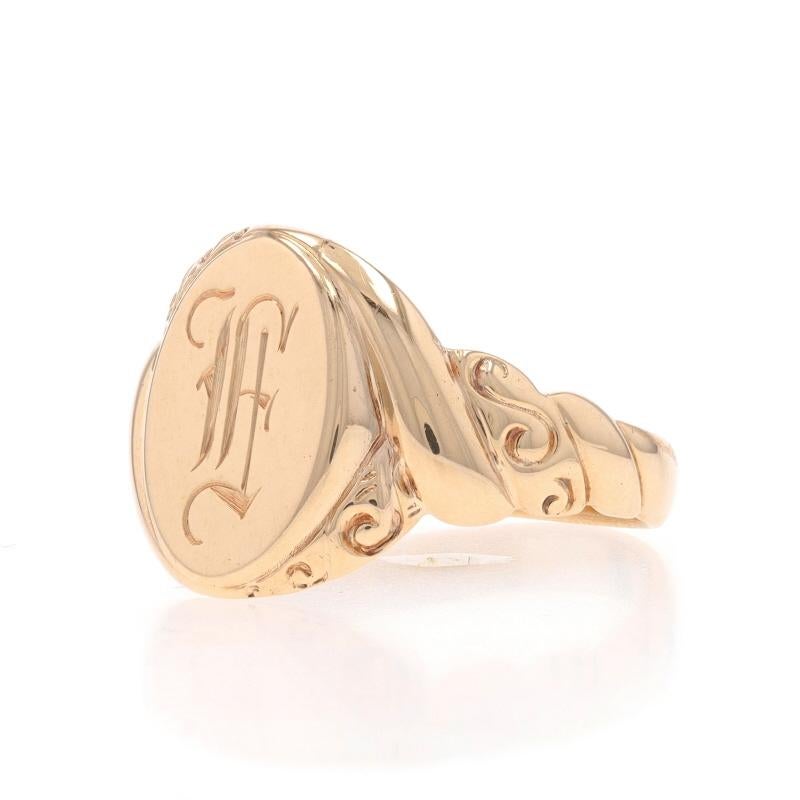 Gelbgold Art Deco Initial F Siegel Herrenring - 10k Schnörkelwerk Vintage Damen im Angebot