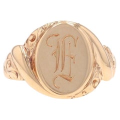 Yellow Gold Art Deco Initial F Signet Men's Ring - 10k Scrollwork Vintage