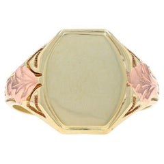 Yellow Gold Art Deco Men's Signet Ring - 14k Vintage Engravable