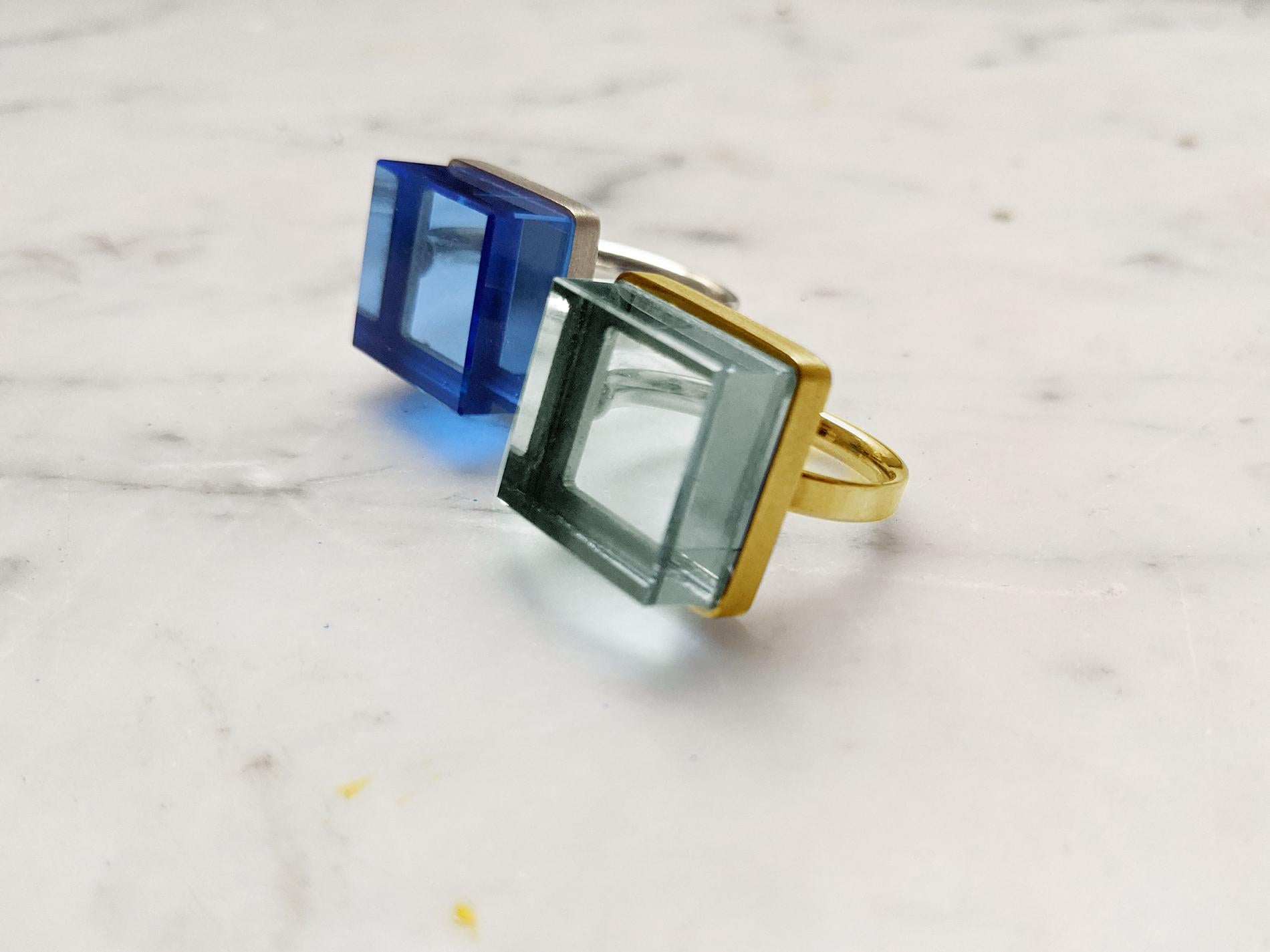 Yellow Gold Art Deco Style Ring with Natural Green Prasiolite Quartz For Sale 5