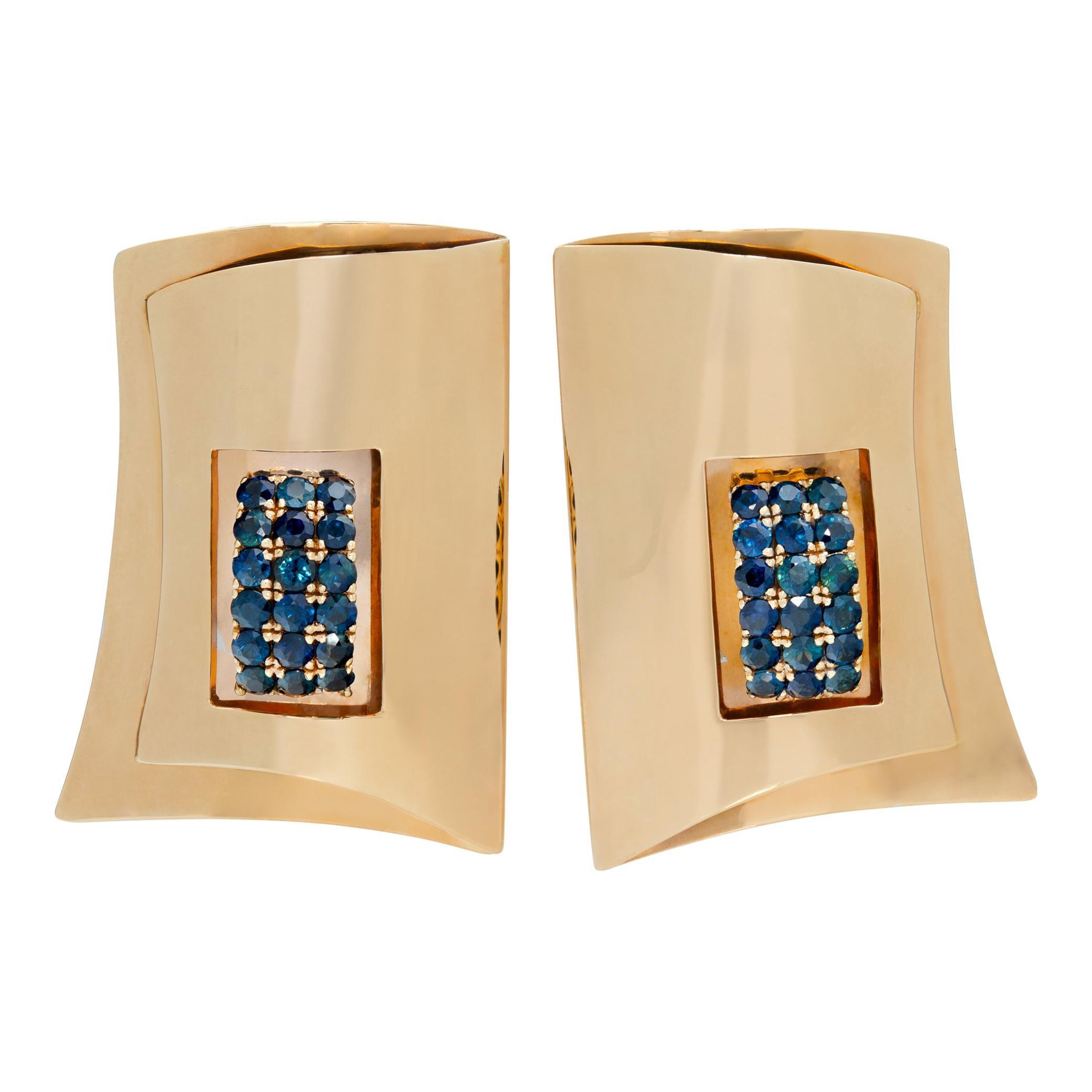Yellow gold Art Deco Sapphire Earrings For Sale