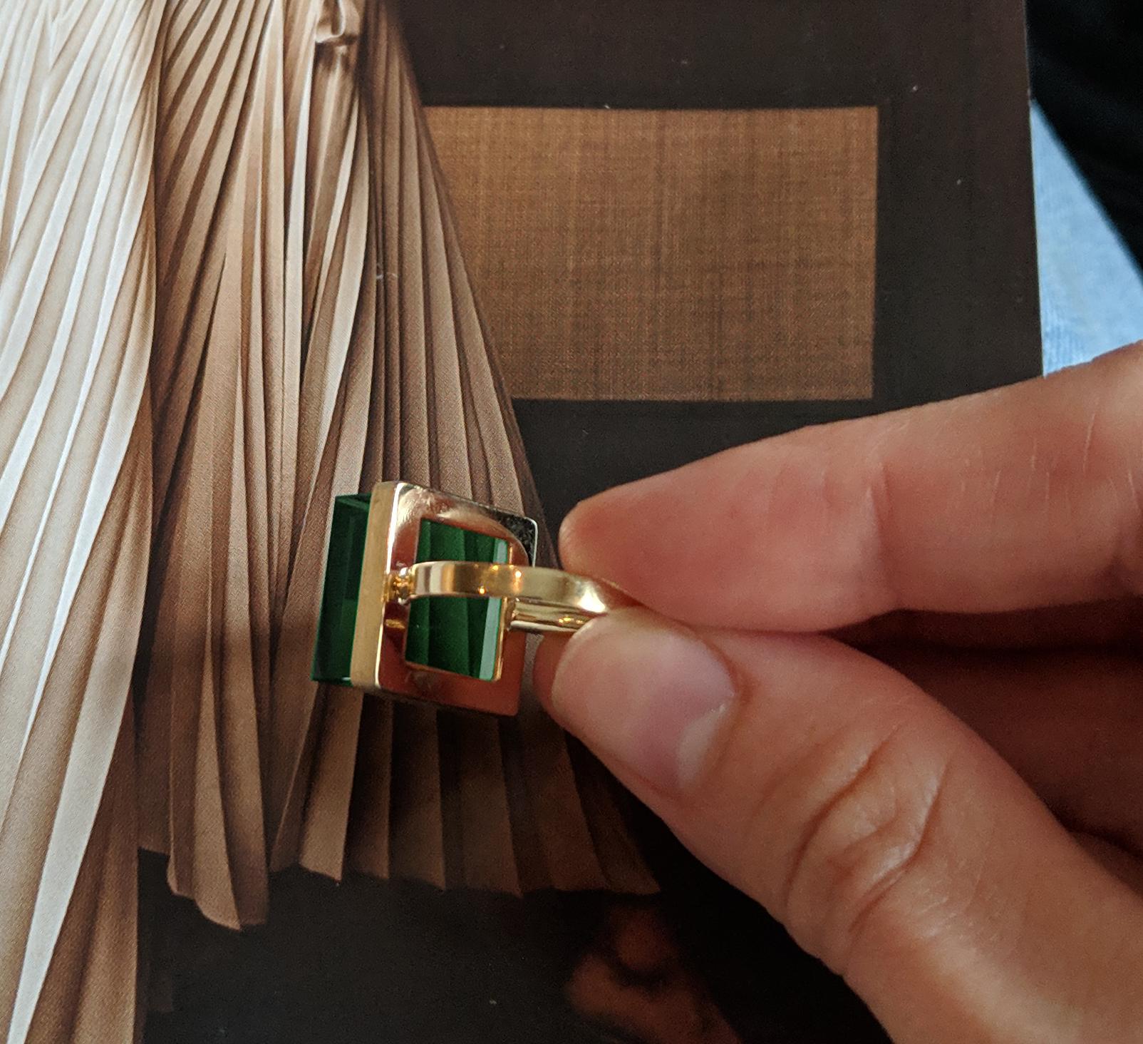 Yellow Gold Art Deco Style Ring with Green Quartz Featured in Vogue For Sale 1