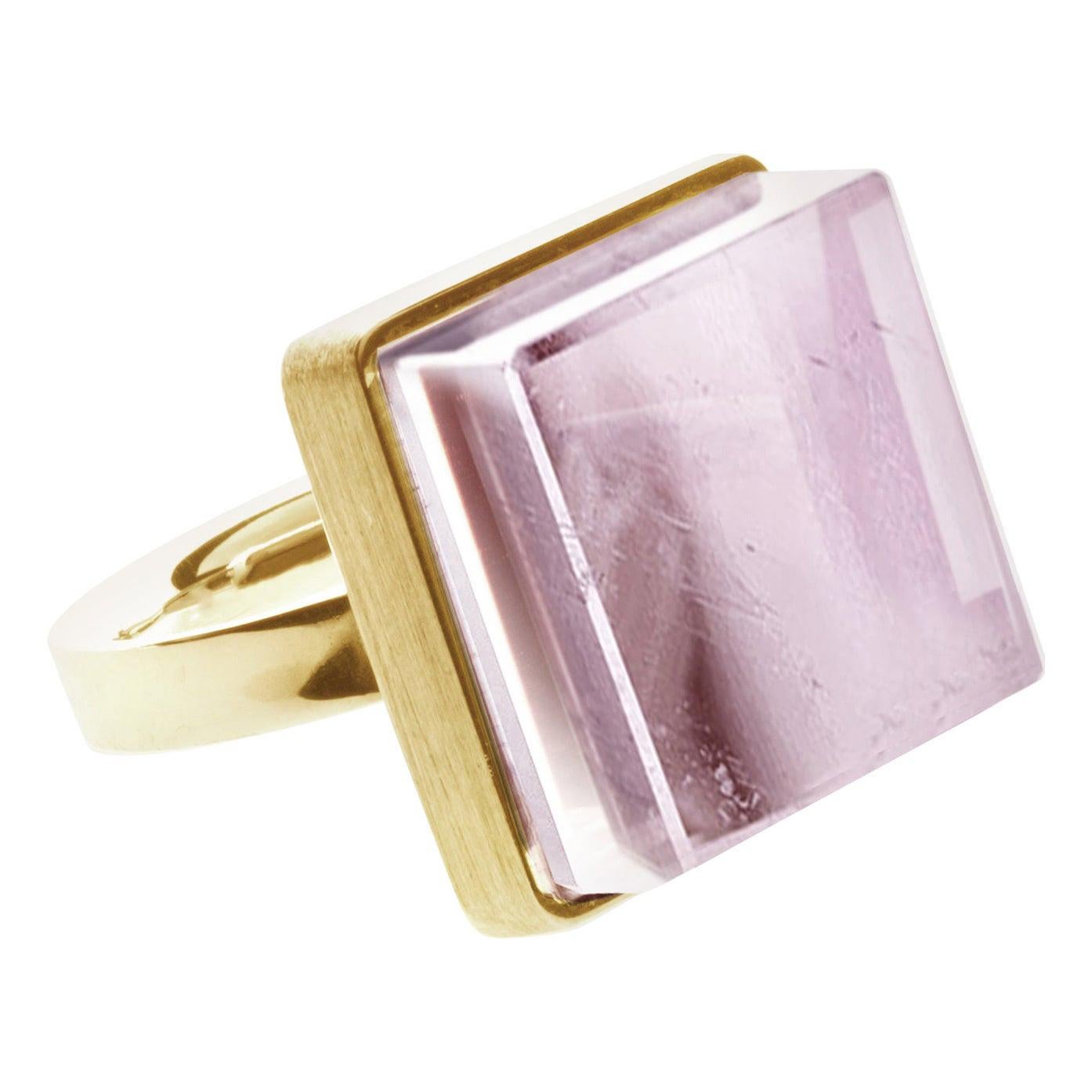 Yellow Gold Art Deco Style Ring with Natural Pink Tourmaline For Sale
