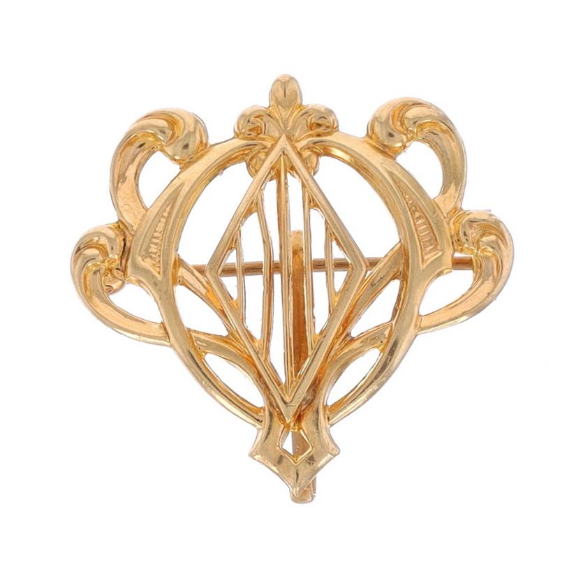 Yellow Gold Art Deco Watch Pin - 10k Vintage Scrollwork Brooch For Sale