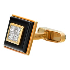 Yellow gold Asprey 4 piece stud diamond and onyx cufflinks