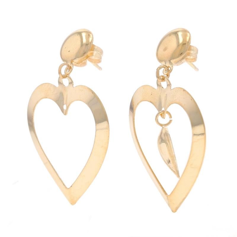 Metal Content: 14k Yellow Gold

Style: Dangle
Fastening Type: Butterfly Closures
Theme: Asymmetrical Heart, Love

Measurements
Tall: 1 9/32