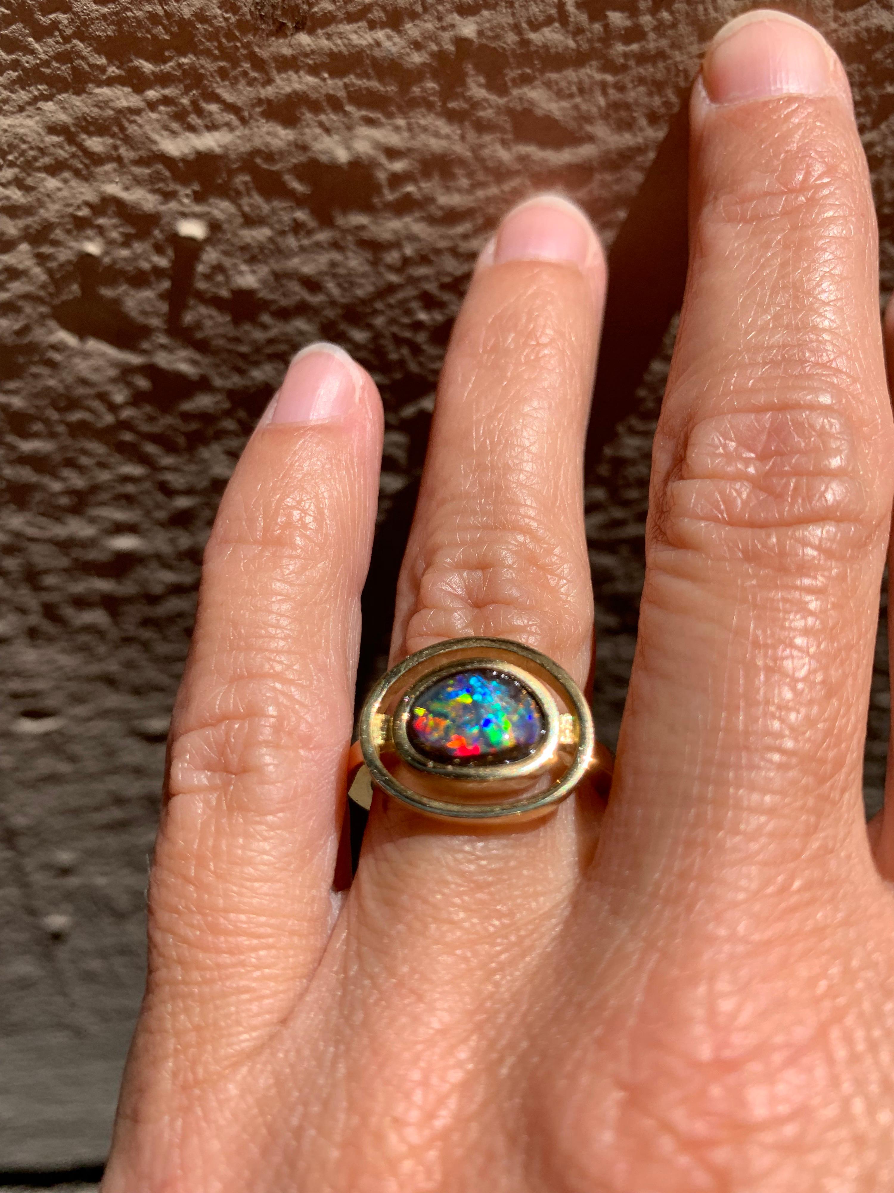 Contemporary Yellow Gold Australian Black Opal Cocktail Ring