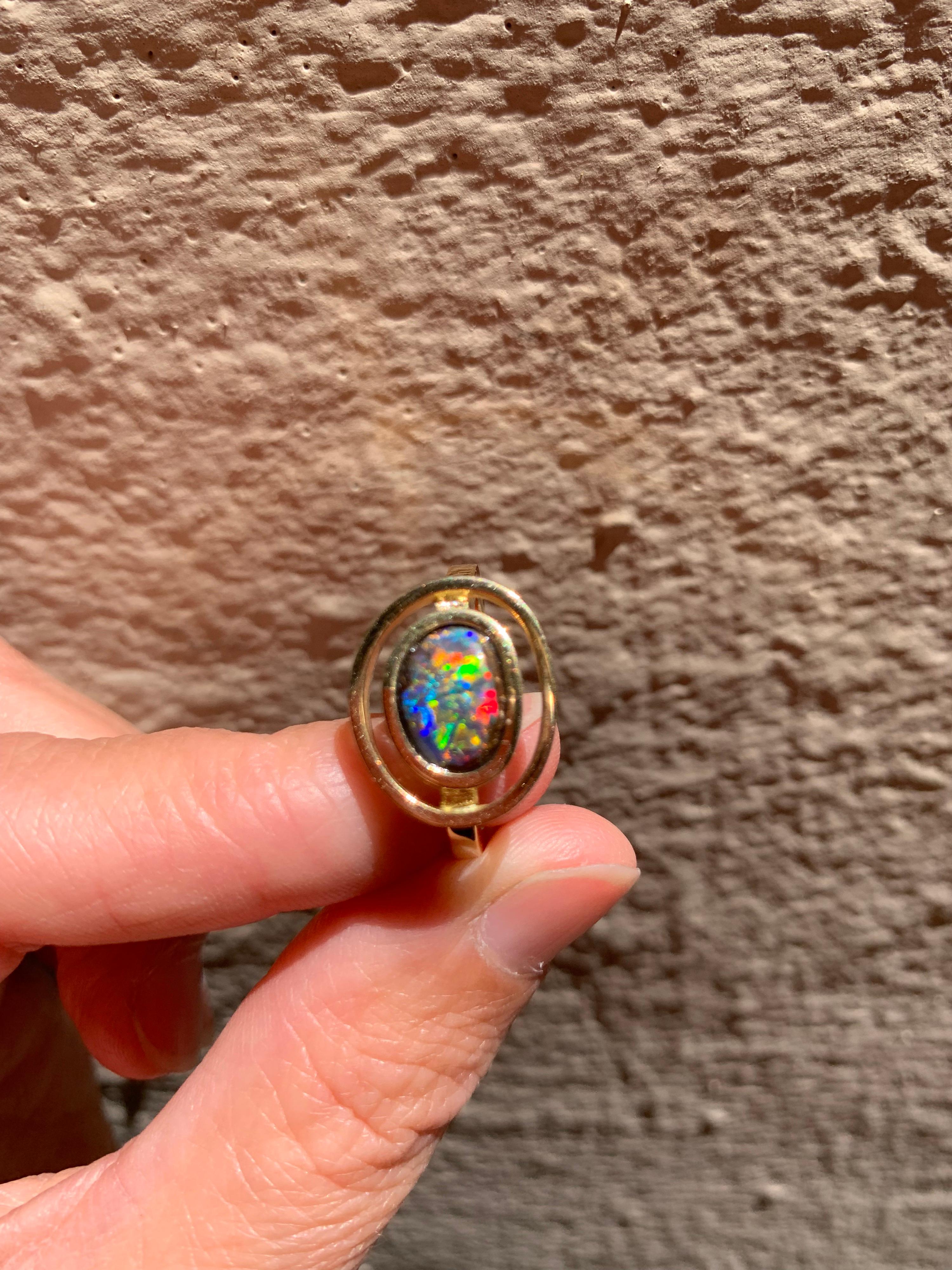 Yellow Gold Australian Black Opal Cocktail Ring In New Condition In Barcelona, ES