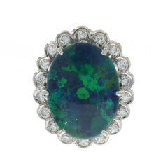 Yellow Gold Australian Black Opal Triplet Dia Vintage Halo Brooch 14k .45ctw Pin