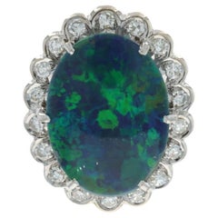 Yellow Gold Australian Black Opal Triplet Dia Vintage Halo Brooch 14k .45ctw Pin
