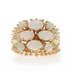 Yellow Gold Australian Opal Cluster Cocktail Ring - 14k Cabochon 1.68ctw