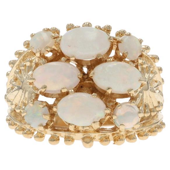 Yellow Gold Australian Opal Cluster Cocktail Ring - 14k Cabochon 1.68ctw