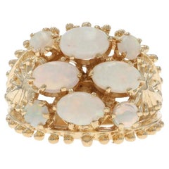 Yellow Gold Australian Opal Cluster Cocktail Ring - 14k Cabochon 1.68ctw