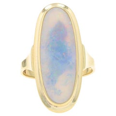 Yellow Gold Australian Opal Cocktail Solitaire Ring 14k Oval