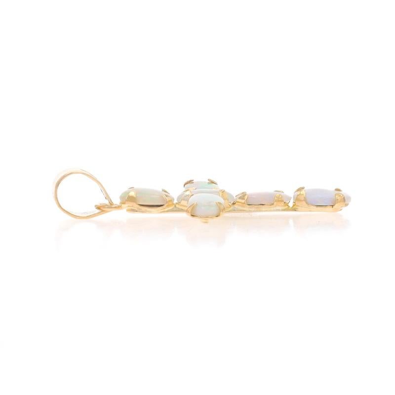 Round Cut Yellow Gold Australian Opal Cross Pendant - 14k .48ctw Faith For Sale