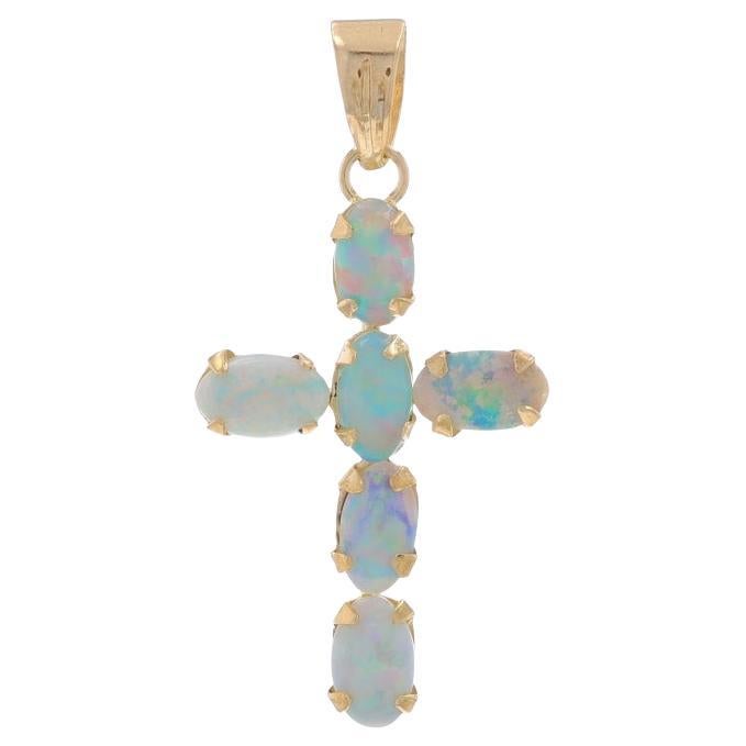 Yellow Gold Australian Opal Cross Pendant - 14k .48ctw Faith For Sale