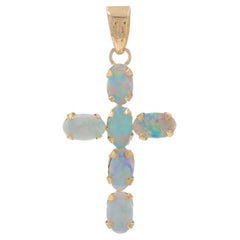 Yellow Gold Australian Opal Cross Pendant - 14k .48ctw Faith