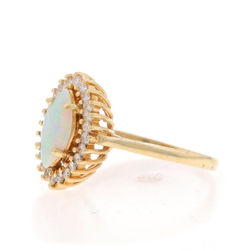 Gelbgold australischer Opal Diamant Halo-Ring 14k Marquise Cabochon 1,06 Karatw im Zustand „Hervorragend“ im Angebot in Greensboro, NC