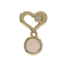 Yellow Gold Australian Opal Diamond Heart Pendant 18k Round Cabochon .31ctw Love