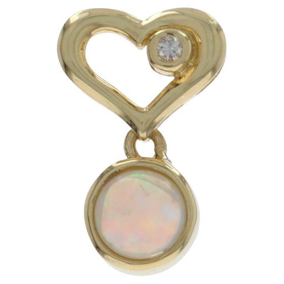 Yellow Gold Australian Opal Diamond Heart Pendant 18k Round Cabochon .31ctw Love