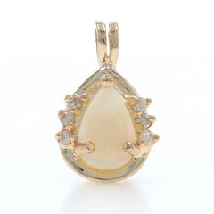 Yellow Gold Australian Opal Diamond Pendant - 14k Pear Cabochon .79ctw Teardrop