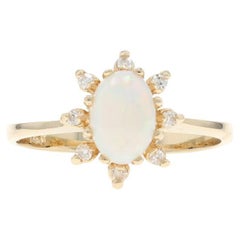 Yellow Gold Australian Opal Diamond Ring - 14k Oval Cabochon .68ctw Halo