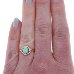 Yellow Gold Australian Opal Diamond Ring - 14k Oval Cabochon .72ctw Bypass
