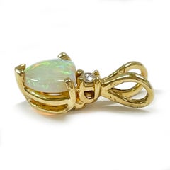 Yellow Gold Australian Opal Heart Diamond Petite Pendant