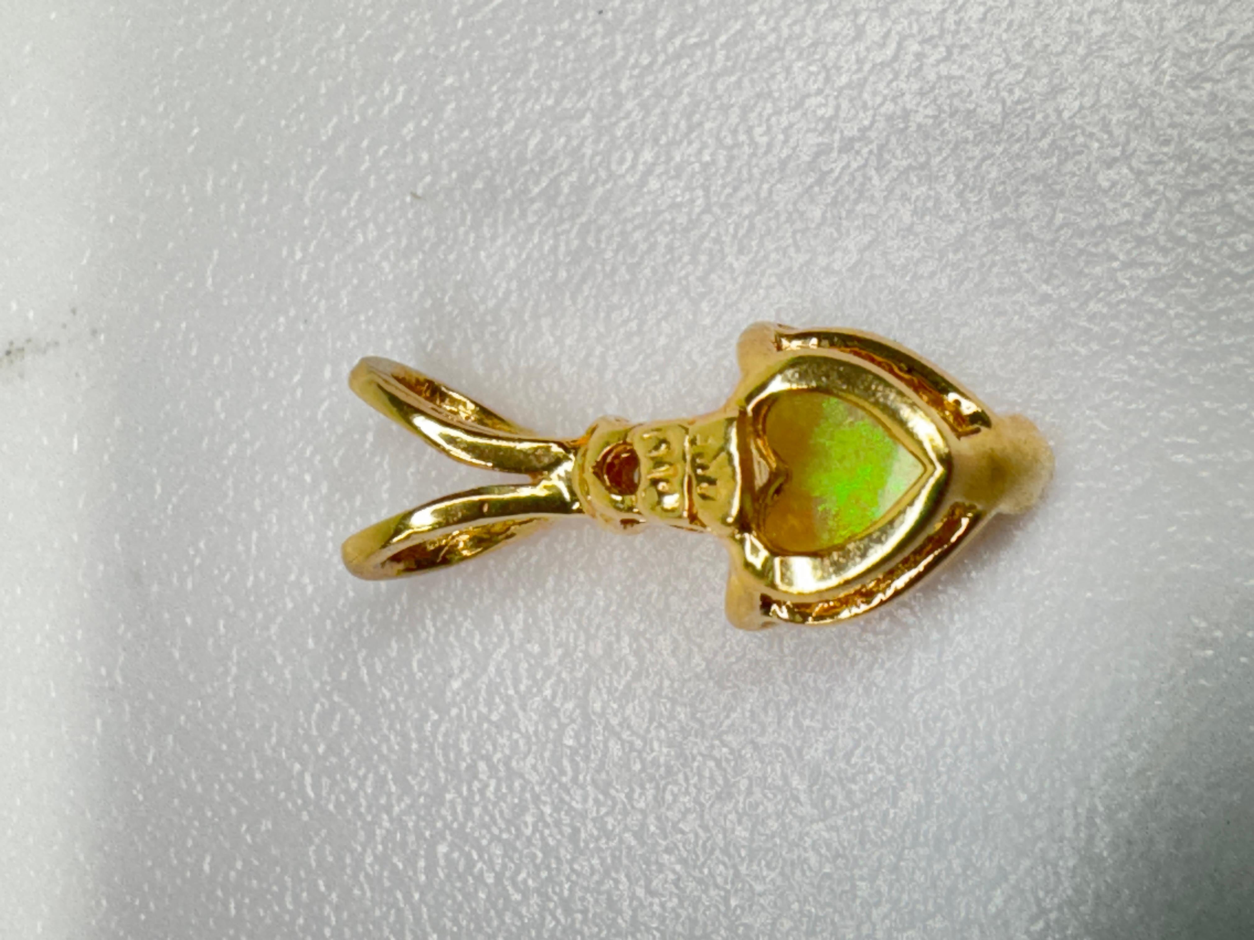 Women's or Men's Yellow Gold Australian Opal Heart Diamond Petite Pendant For Sale