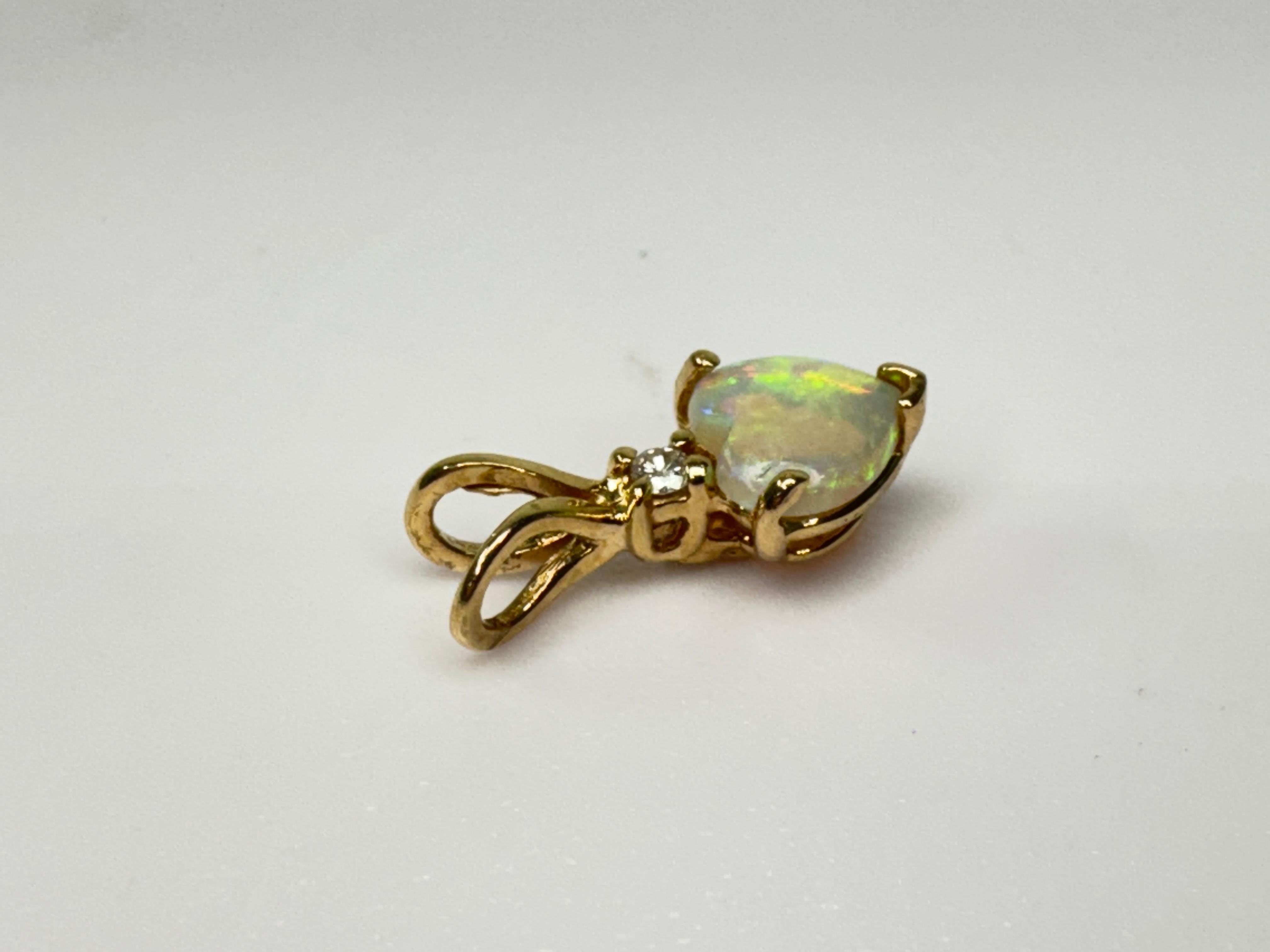 Yellow Gold Australian Opal Heart Diamond Petite Pendant For Sale 1
