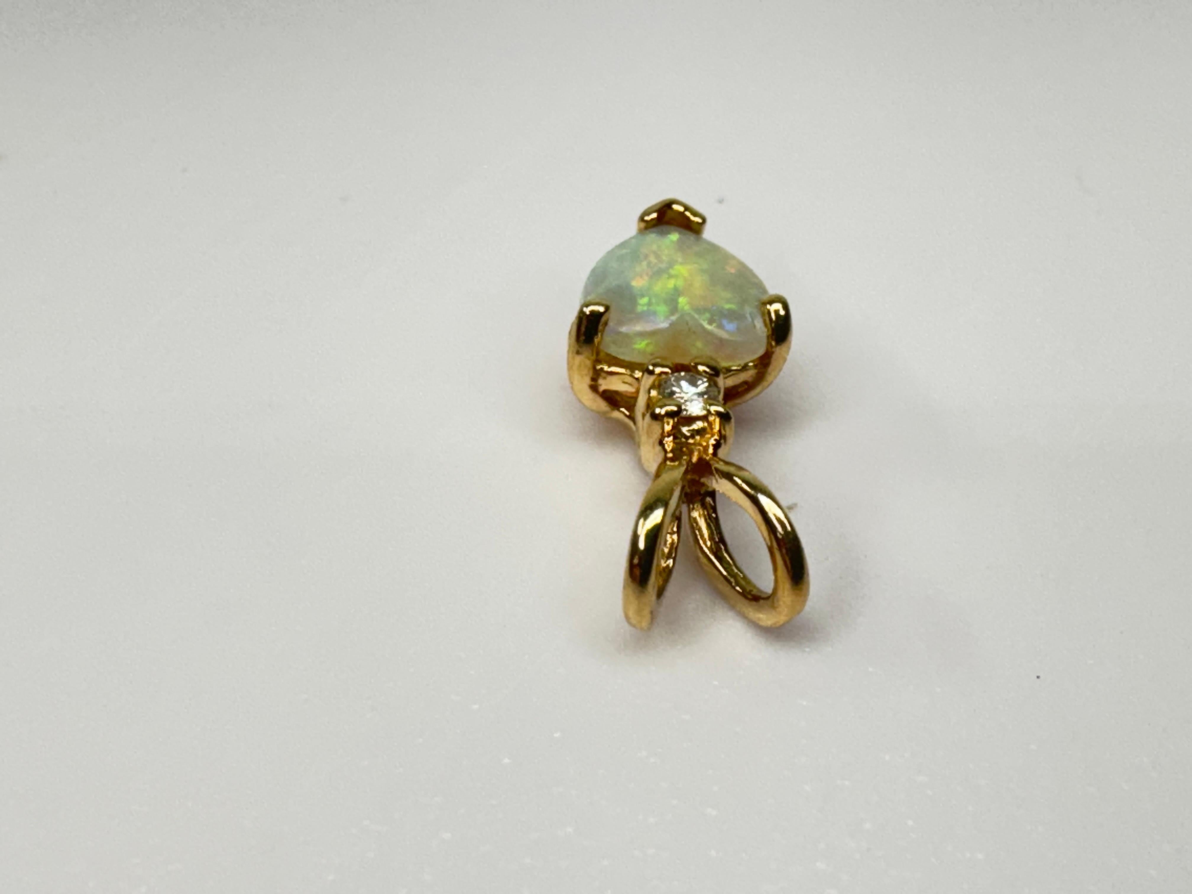 Yellow Gold Australian Opal Heart Diamond Petite Pendant For Sale 2