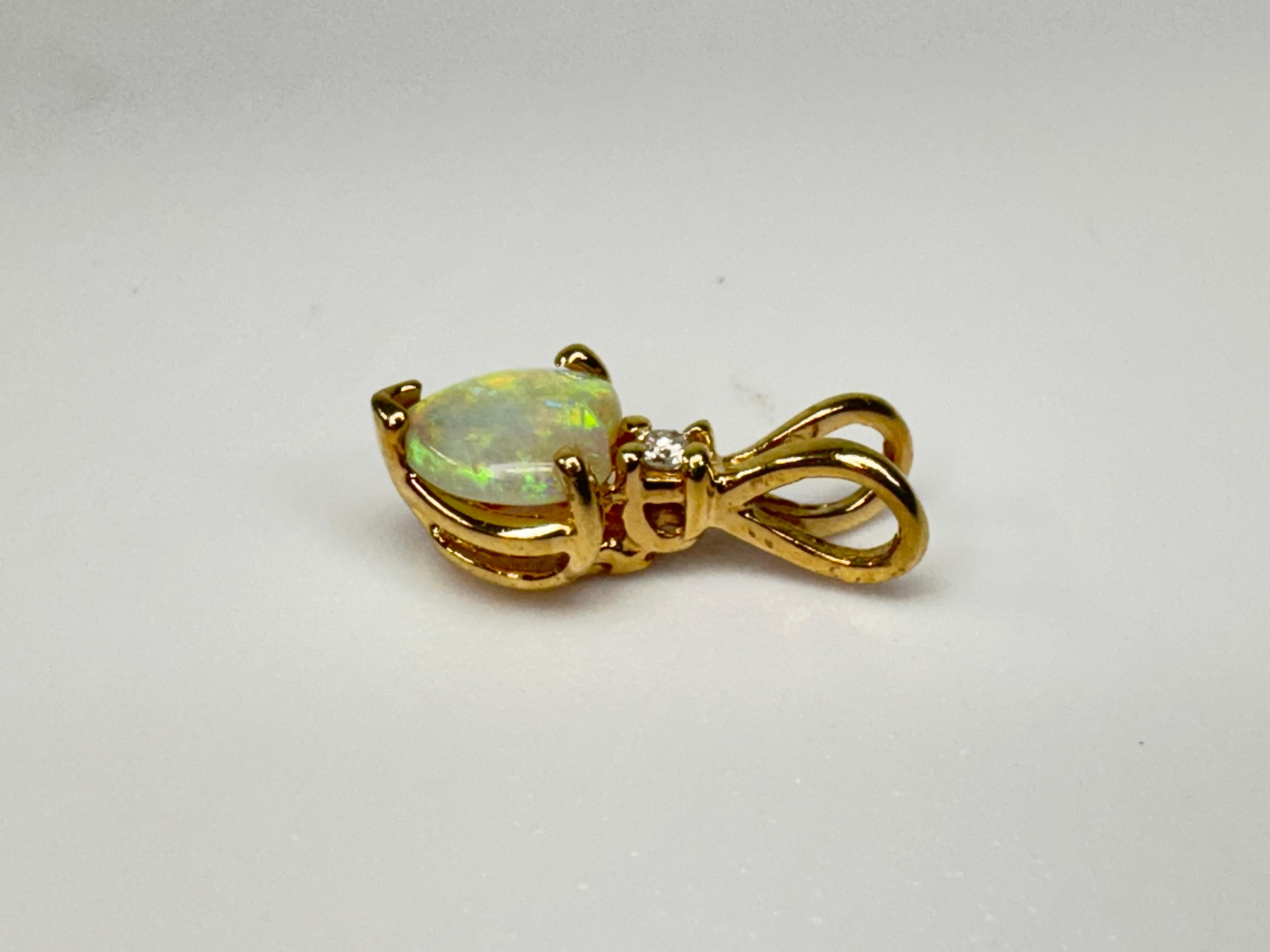 Yellow Gold Australian Opal Heart Diamond Petite Pendant For Sale 3