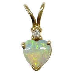 Yellow Gold Australian Opal Heart Diamond Petite Pendant